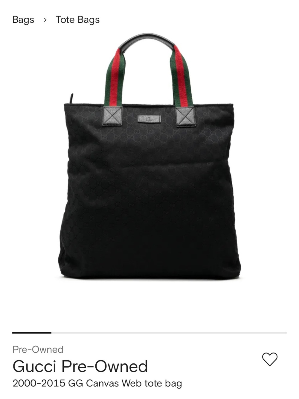 Gucci Black GG Canvas Tote with Red and Green Web Handles
